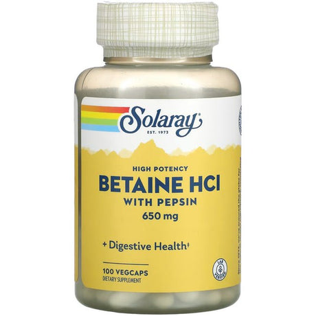 Solaray High Potency Betaine HCL with Pepsin 650 Mg | Hydrochloric Acid Formula for Healthy Digestion Support | Lab Verified | 100 Vegcaps