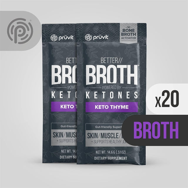 Pruvit Better Broth Keto Thyme for Joint Support, Muscle Recovery and for Improving the Appearance of Skin and Hair - 20 Count