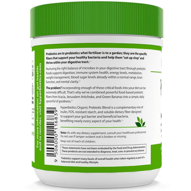 Hyperbiotics Organic Prebiotic Fiber Blend - 100% Food Based - Supports Metabolism, Weight Management, & Healthy Bacteria - 13.23 Oz