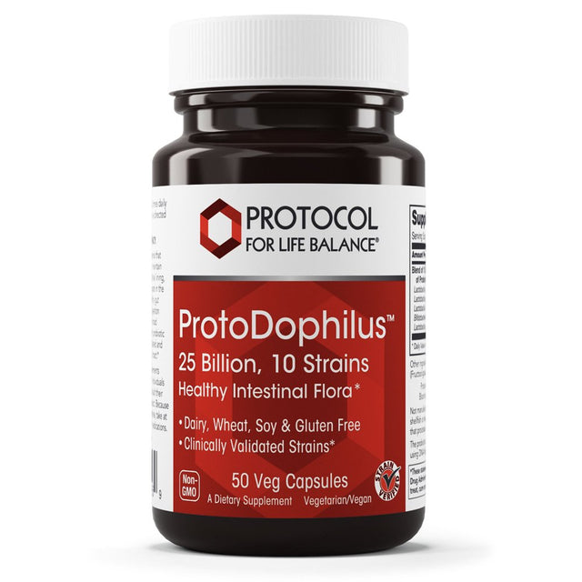 Protocol for Life Balance - Protodophilus - 25 Billion, 10 Strains - Healthy Intestinal Probiotic Flora to Support Digestive Function and Immune Health - 50 Veg Capsules