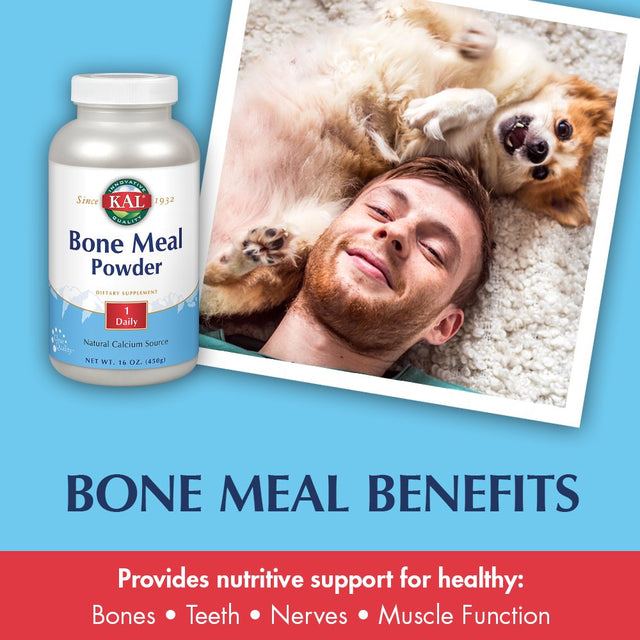 KAL Bone Meal Powder | Sterilized & Edible Supplement Rich in Calcium, Phosphorus, Magnesium | for Bones, Teeth, Nerves, Muscular Function (16Oz)