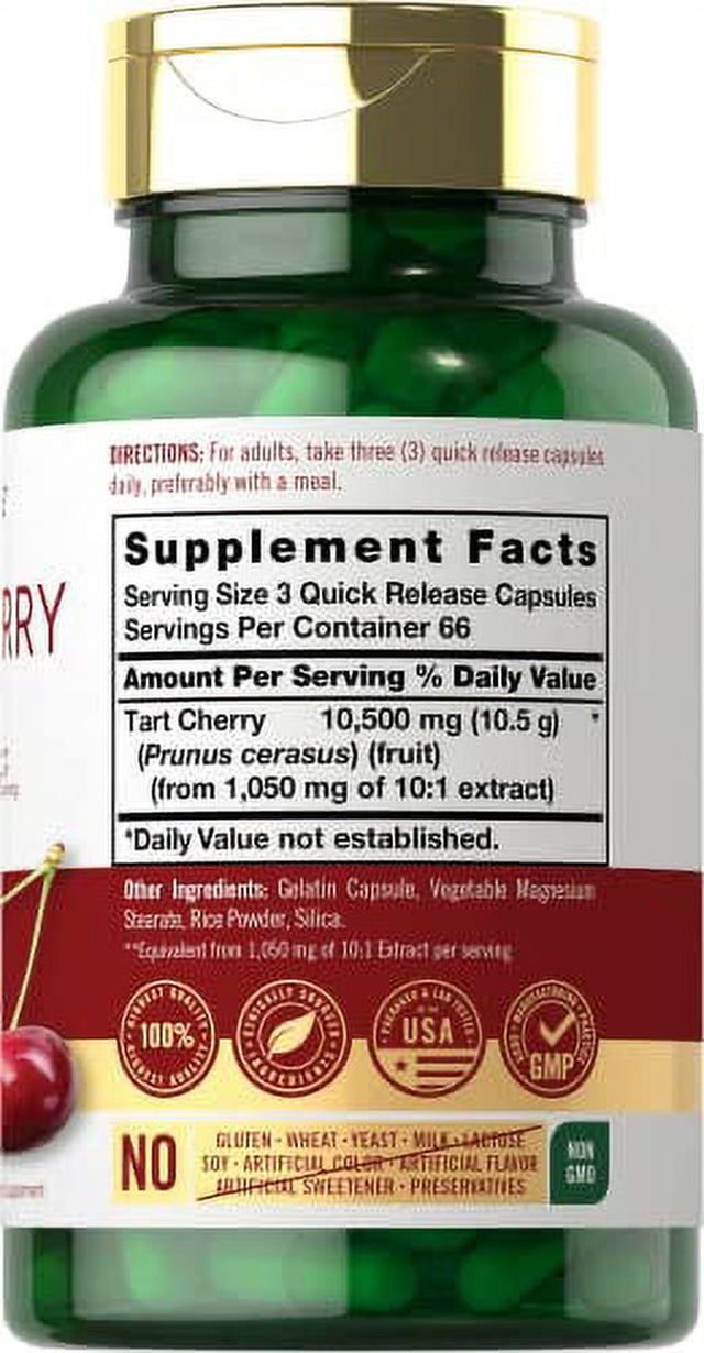 Tart Cherry Capsules | 200 Pills | Max Potency | Non-Gmo, Gluten Free | Tart Cherry Juice Extract | by Carlyle