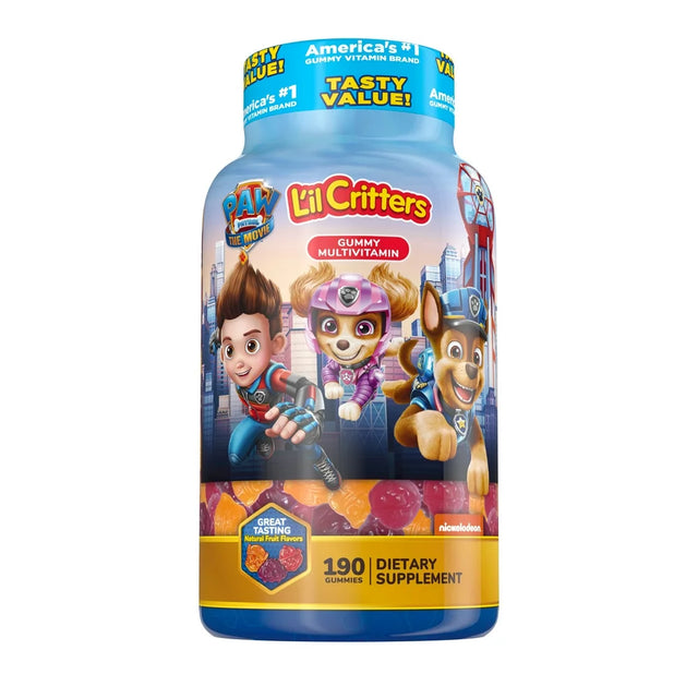 L’Il Critters Paw Patrol Gummy Vites Daily Gummy Multivitamin for Kids, Vitamin C, D3 for Immune Support Cherry, Orange and Blueberry Flavors, 190 Gummies