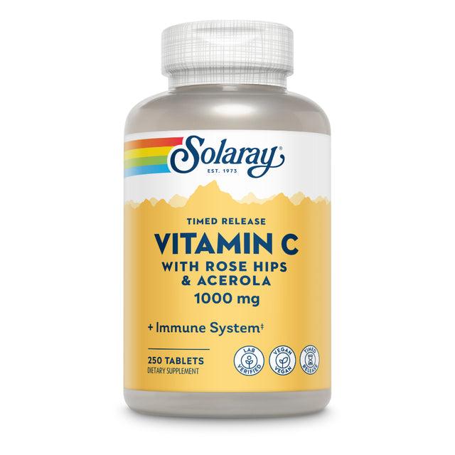 Solaray Vitamin C W/ Rose Hips & Acerola, 1000Mg, Two-Stage Timed-Release Healthy Immune Function (250 Tabs) (50 Servings, 250 Tablets)