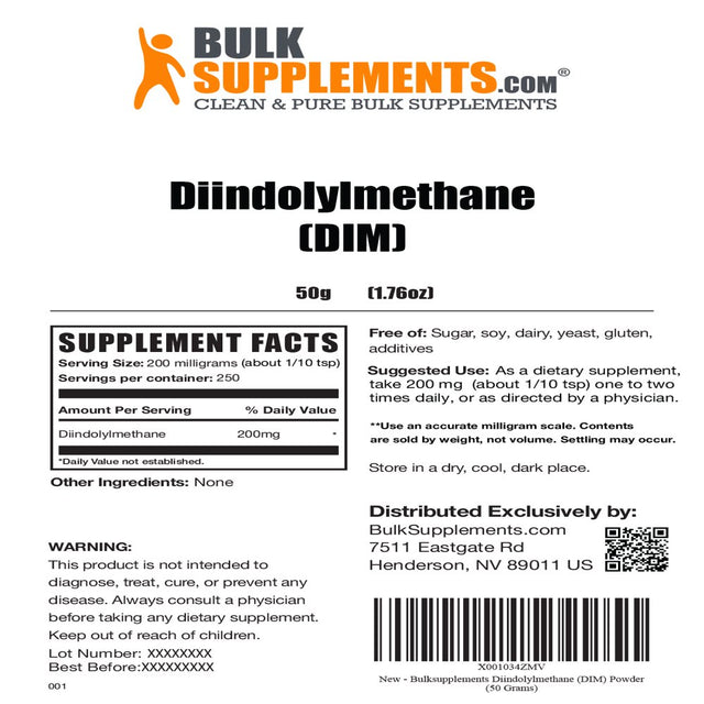 Bulksupplements.Com Diindolylmethane (DIM) Powder - Progesterone Supplements - Menopause Supplements for Women - Androgen Blocker - DIM Supplement (50 Grams - 1.8 Oz)