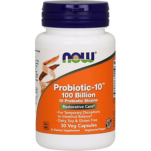 NOW Supplements, Probiotic-10™, 100 Billion, with 10 Probiotic Strains,Dairy, Soy and Gluten Free, Strain Verified, 30 Veg Capsules