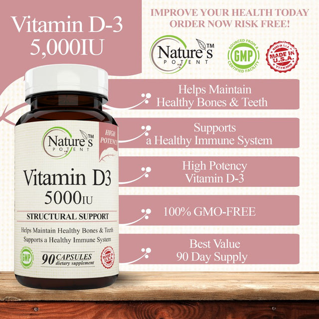 Nature'S Potent Vitamin D3 5000 IU, (90 Capsules)