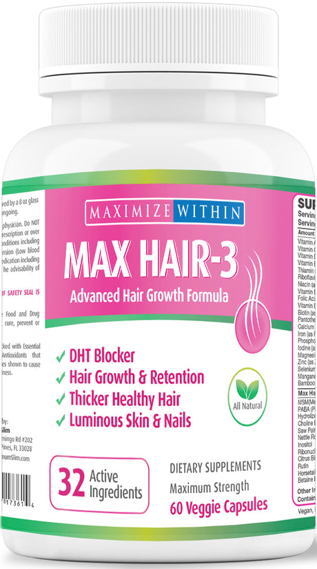 Maximize within Max Hair-3 Advanced Hair Growth Formula for All Hair Types, 60 Count