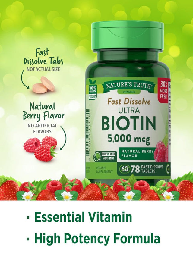 Nature'S Truth Fast Dissolving Biotin Caplets, 5000 Mcg, 78 Count