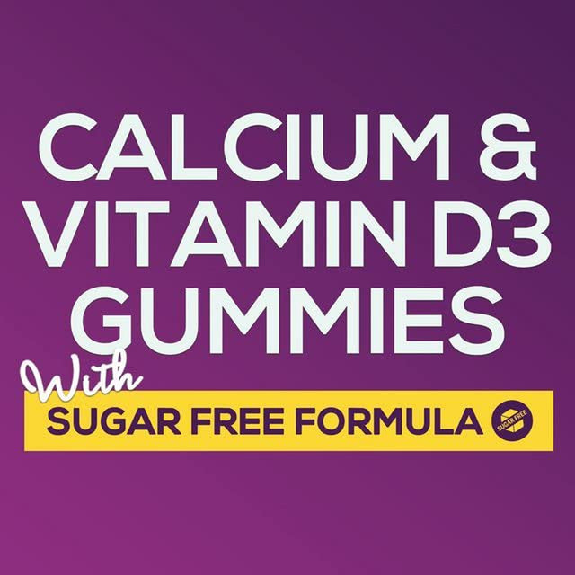 Sugar Free Calcium Gummy Bites plus 400 IU Vitamin D3, Bone Health & Immune Support - Chewable Calcium Nutrition Supplement, Non-Gmo, Berry Flavor Chews - 120 Gummies