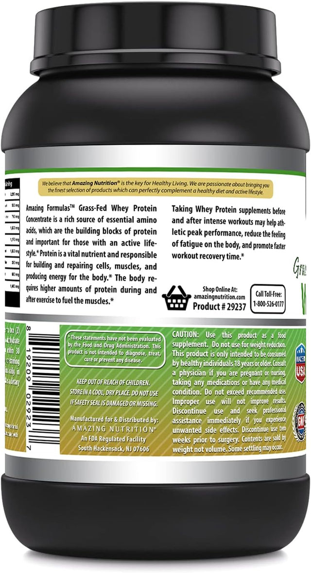 Amazing Formulas Grass-Fed Whey Protein Powder Supplement | 2 Lbs | Vanilla Flavor | Non-Gmo | Gluten-Free | Made in USA