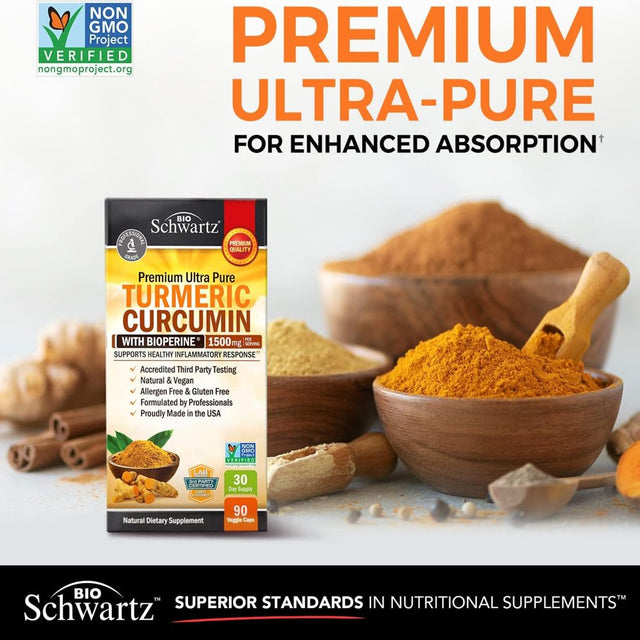 Bioschwartz Turmeric Curcumin with Bioperine 1500Mg | Turmeric Capsules with Black Pepper, 90Ct