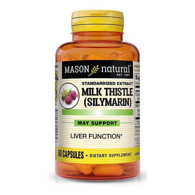 Mason Natural Milk Thistle (80% Silymarin Extract) with Calcium - Supports Health Liver Function, Cleanse and Detox, 60 Capsules