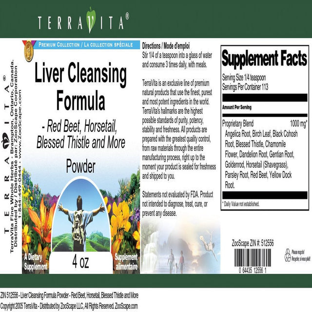 Terravita Liver Cleansing Formula Powder - Red Beet, Horsetail, Blessed Thistle and More, (4 Oz, 1-Pack, Zin: 512556)