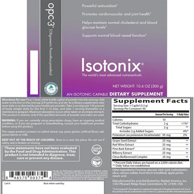 OPC-3 - Bilberry, Grape Seed Extract & Pine Bark Extract (Pycnogenol). Supports Production of Nitric Oxide for Blood Pressure Support. Non-Gmo, Gluten Free. Market America (90 Servings, 300G)