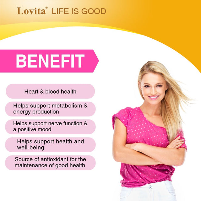 Lovita High Potent Vitamin B Complex for Women, Time Release, All B Vitamins with Iron, Vitamin C, Cranberry, Pine Bark, Green Tea for Energy, 30 Vegetarian Tablets