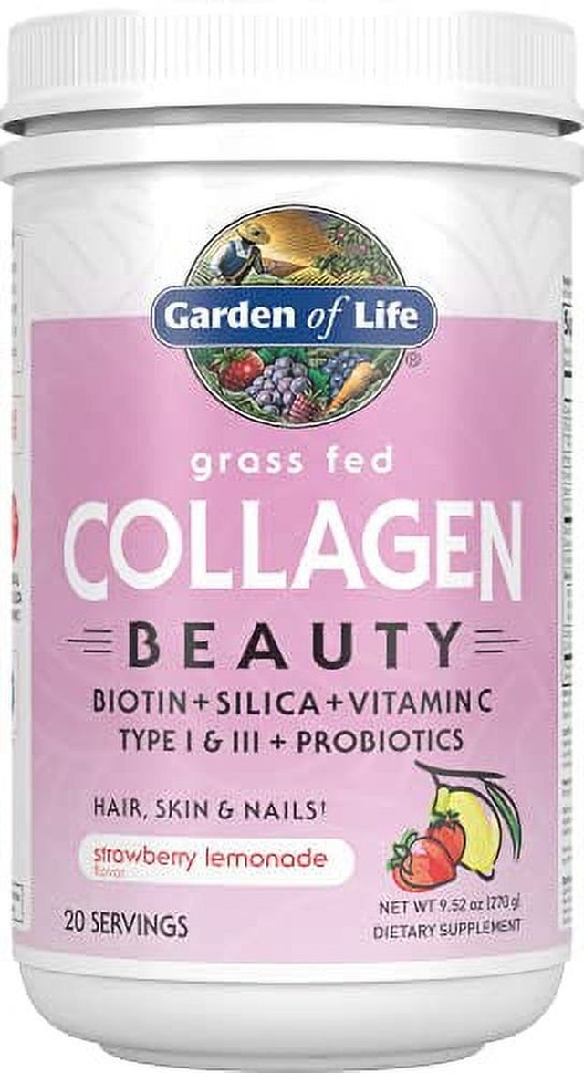 Garden of Life Grass Fed Collagen Beauty - Strawberry Lemonade, 20 Servings - Collagen Powder for Women Men Hair Skin Nails, Collagen Peptides Powder, Collagen Protein Hydrolyzed Collagen Su