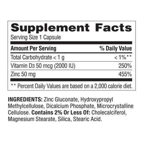 Spring Valley Zinc with Vitamin D Immune Health Capsules Dietary Supplement, 50 Mg, 150 Count