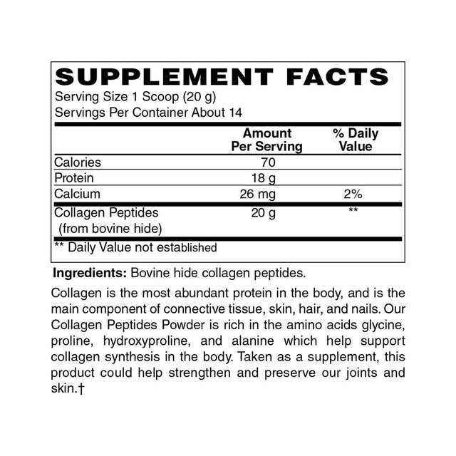 Holly Hill Health Foods Collagen Peptide Powder, Unflavored, 9.88 Ounces