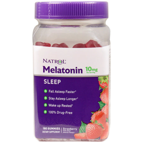 Natrol Melatonin 10Mg Gummies Dietary Supplement Sleep Aid Strawberry, 180 Count