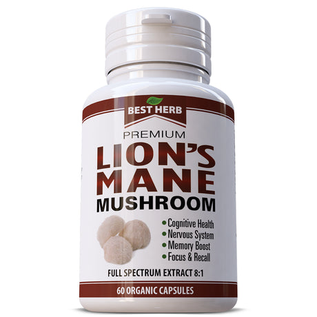 Premium Lion'S Mane Mushroom 1000Mg Herbal Supplement 60 Capsule Pills