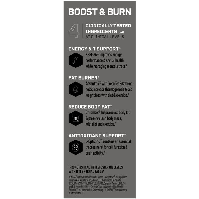 Mdrive Boost and Burn Testosterone Booster and Fat Burner for Men, Natural Energy, Strength, Stress Relief, Lean Muscle with Zinc, KSM-66 Ashwagandha, Cordyceps, Advantra Z, Chromax, 60 Capsules