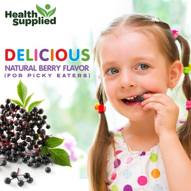 Health Supplied Sambucus Black Elderberry Gummies for Kids | Triple Immune Support | Elderberry plus Vitamin C & D