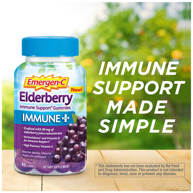 Emergen-C Immune plus Multivitamin Gummies, Dietary Supplement, Elderberry, 45 Ct