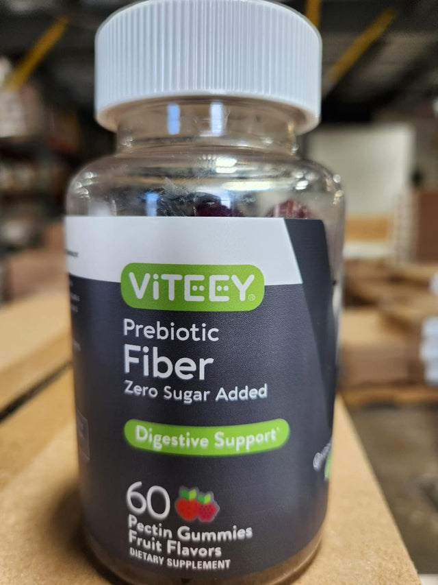 Viteey Fiber Prebiotic [Zero Sugar Added] Gummies - Digestive Heath Regularity Support, Natural Weight Support, Vegan Dietary Supplement, Good for Adults Teens & Kids - Fruit Flavored Pectin Gummy