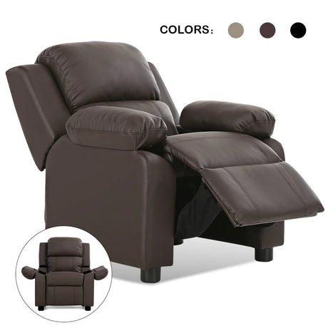 Deluxe Padded Kids Sofa Armchair Recliner Headrest Children W/ Storage Arm Brown