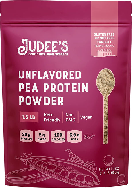 Judee’S Unflavored Pea Protein Powder (80% Protein) 1.5Lb (24Oz) - 100% Non-Gmo, Keto-Friendly, Vegan - Dairy-Free, Soy-Free, Gluten-Free and Nut-Free - Easily Dissolve in Liquids