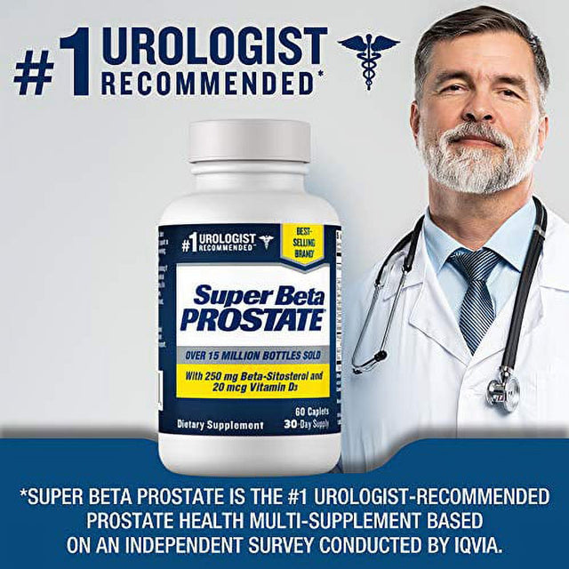 Super Beta Prostate – over 15 Million Bottles Sold – Urologist Recommended Prostate Supplement for Men - Reduce Bathroom Trips Night, Promote Sleep & Bladder Emptying, Beta Sitosterol (60Ct,