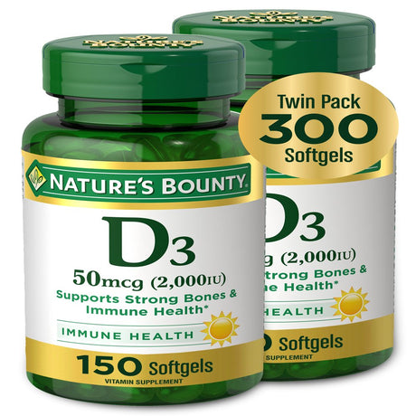 Nature'S Bounty Vitamin D3 Softgels, 50 Mcg, 2000 IU, 150 Ct, 2 Pack