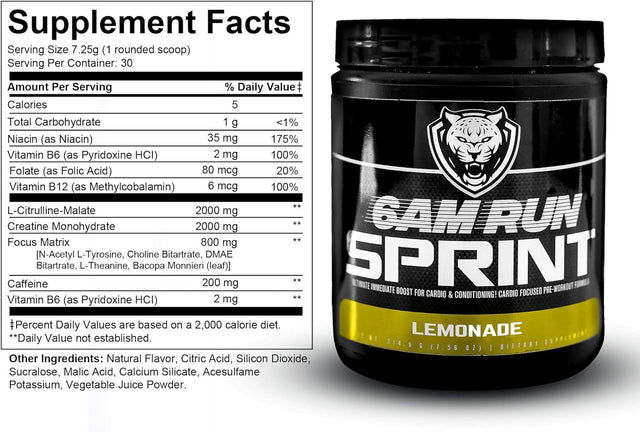 6AM Run Sprint - Pre Workout Powder for Instant Energy Boost for Cardio and Focus - No Jitters, High Energy Conditioning Formula - All Natural, Keto, Vegan (Lemonade, Full Bottle)