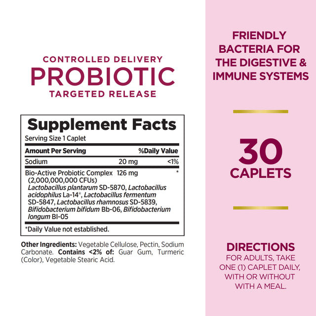 Nature'S Bounty Optimal Solutions Controlled Delivery Probiotic, Dietary Supplement, Supports Digestive and Immune Health, Caplets, 30 Ct