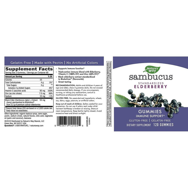 Nature'S Way Sambucus Elderberry Herbal Gummies, Gluten Free (120 Count)