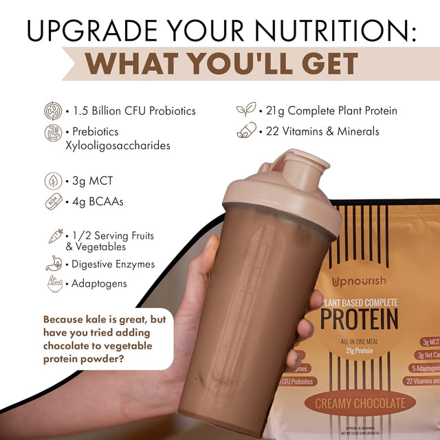 Upnourish Chocolate Vegan Protein Powder, Meal Replacement Shake, Gluten Free, Dairy Free, Packed with Essential Vitamins and Minerals, Keto-Friendly, Low-Carb Diet, 15 Servings