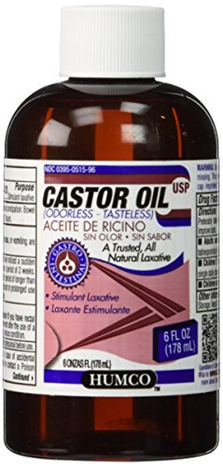 5 Pack - Humco Castor Oil Tasteless USP 6Oz Each