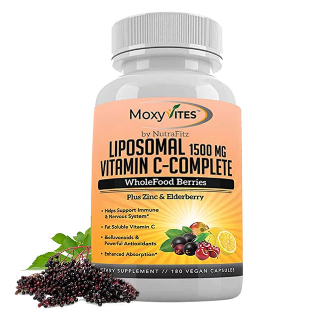 Liposomal Vitamin C with Zinc Organic Elderberry 1500Mg, 180 Capsules