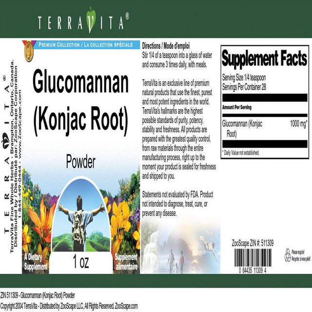 Terravita Glucomannan (Konjac Root) Powder, (1 Oz, 1-Pack, Zin: 511309)