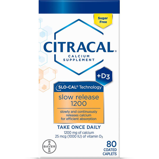 Citracal Slow Release 1200 Calcium with Vitamin D3, Caplets, 80 Count