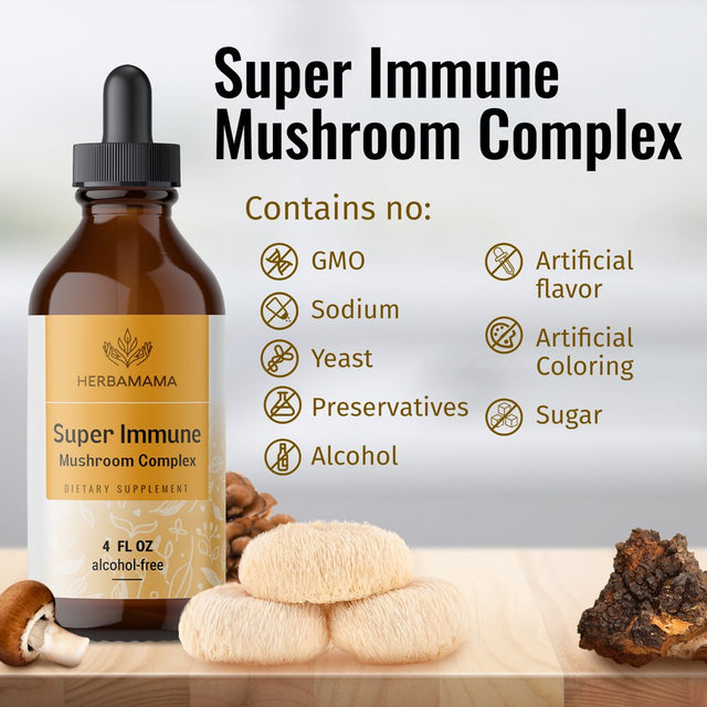 HERBAMAMA Super Immune Mushroom Complex Liquid Extract - Immune Support & Energy Supplement, 4 Fl. Oz