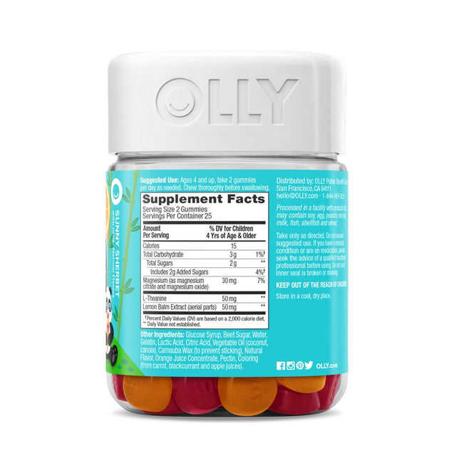 OLLY Kids Chillax Gummy, Calming Supplement, Magnesium, L-Theanine, Sunny Sherbet, 50 Ct