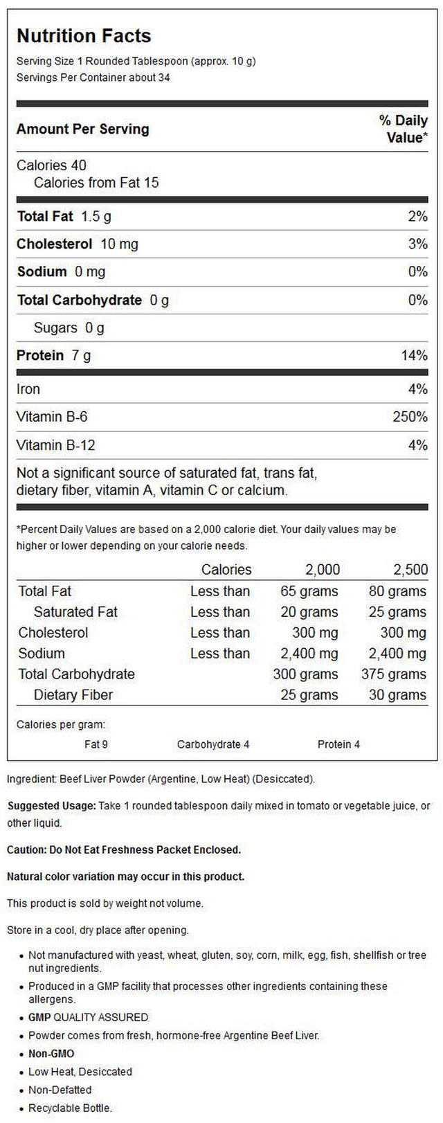 NOW Supplements, Liver Powder Derived from Fresh, Hormone-Free Argentine Beef Liver, 12-Ounce