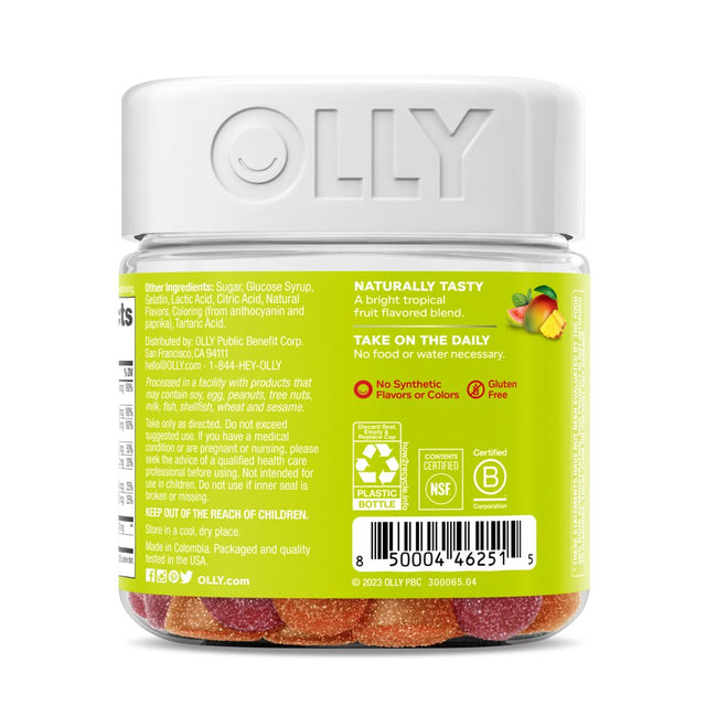 OLLY Adult Daily Multi + Probiotic Gummy, Digestive Supplement, Zinc, Antioxidants, Tropical, 70 Ct