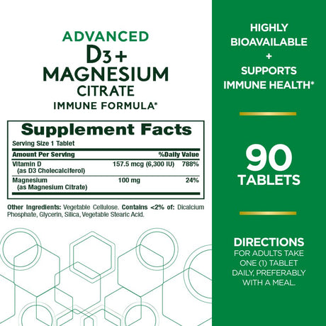 Nature’S Bounty® Advanced Vitamin D3 with Magnesium, Immune and Bone Supplement, 90 Tablets