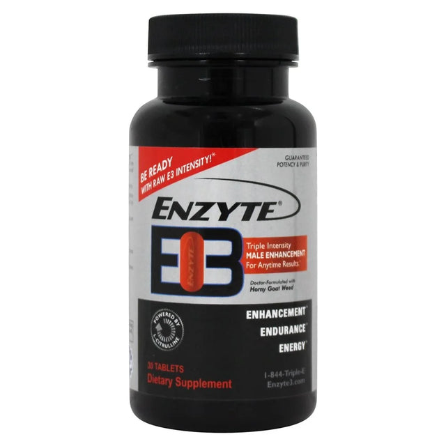 Enzyte3® Triple Intensity Male Enhancement with Energy & Endurance. Formulated with L-Citrulline, Guarana Seed Extract, Horny Goat Weed. Niacin, Vitamin B6, Folate and Vitamin B12. 30 Day Supply