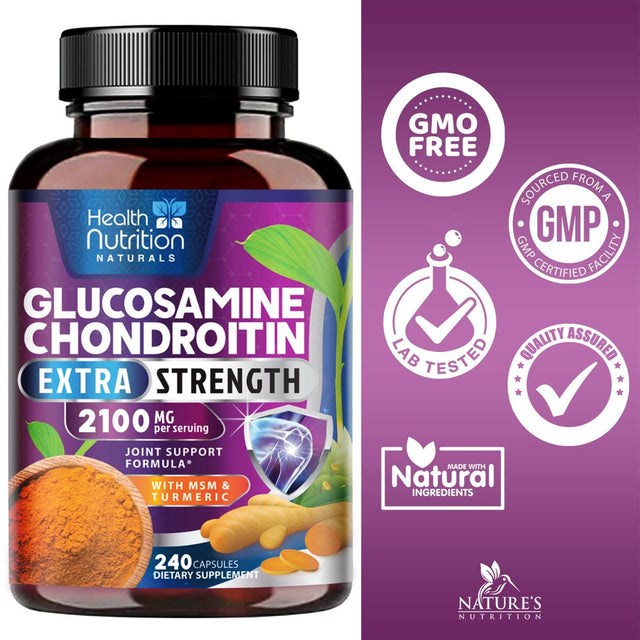 Glucosamine Chondroitin MSM Turmeric Boswellia - Joint Support Supplement for Joint Health and Joint Function Support - Glucosamine Sulfate Mobility Formula - Gluten Free and Non-Gmo - 240 Capsules