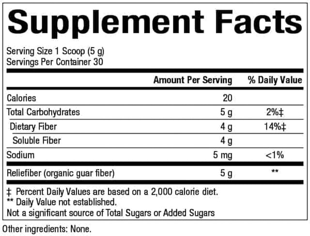 Natural Factors, Organic Low FODMAP Reliefiber, Digestive Fiber Powder, Unflavored, 5.3 Oz