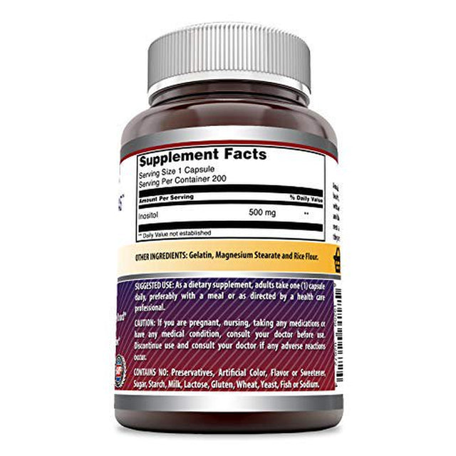 Amazing Formulas Inositol 500 Mg 200 Capsules Supplement | Non-Gmo | Gluten Free | Made in USA